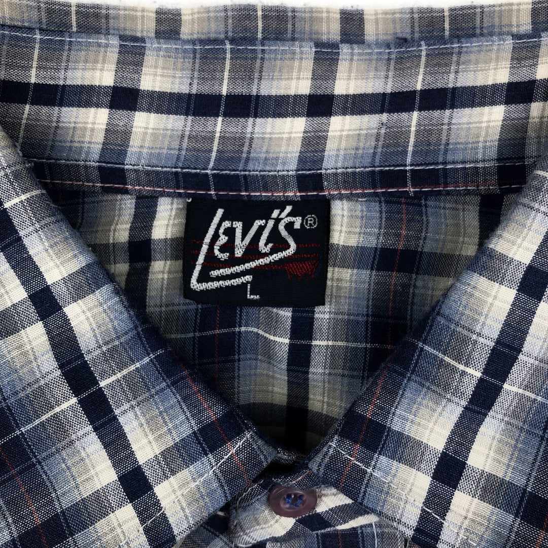 70s-80'S Levi's Check Pattern Long-Sleeve Western Shirt, Men's Size L (Equivalent), Vintage unclear navy blue type Vintage Second Hand