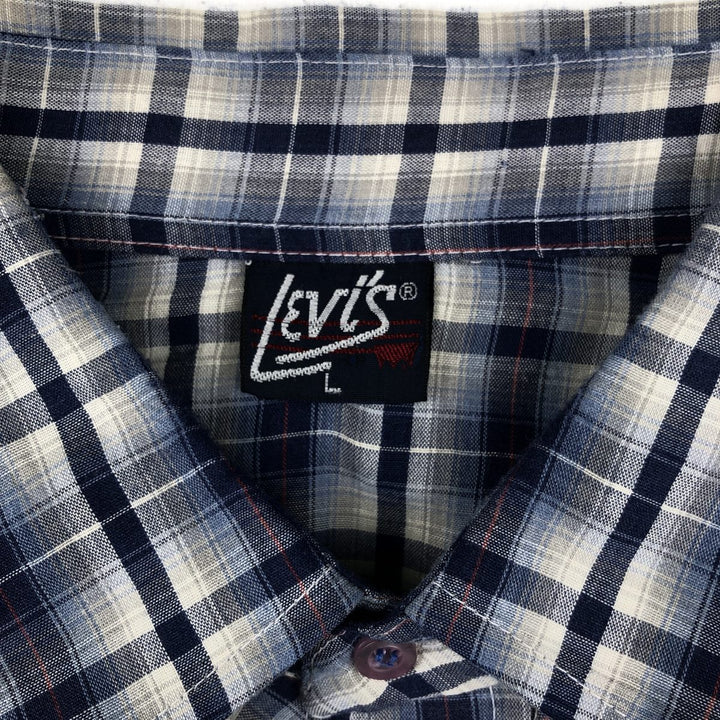 70s-80'S Levi's Check Pattern Long-Sleeve Western Shirt, Men's Size L (Equivalent), Vintage unclear navy blue type Vintage Second Hand