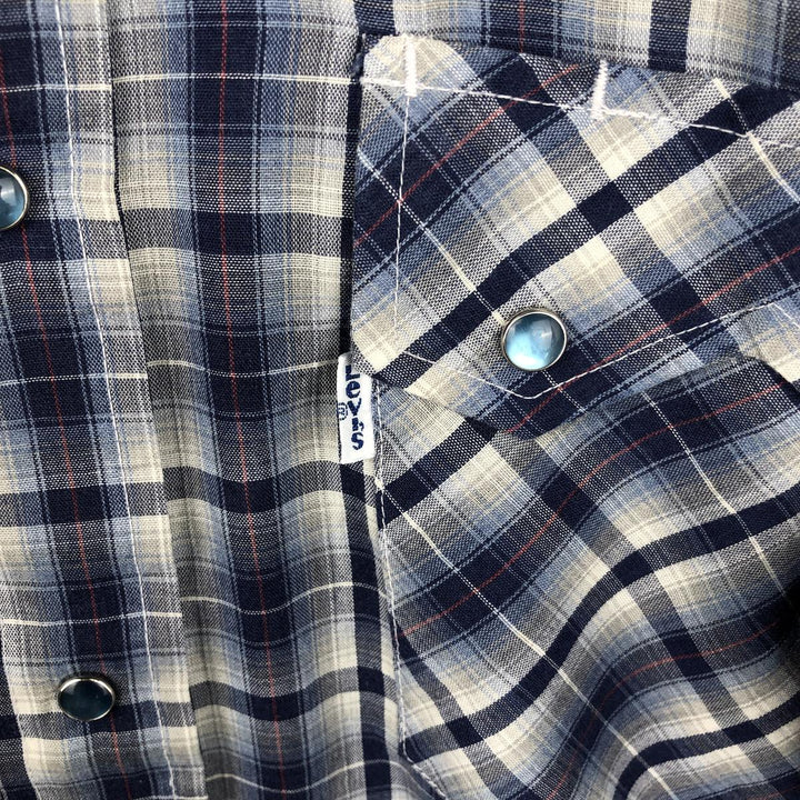 70s-80'S Levi's Check Pattern Long-Sleeve Western Shirt, Men's Size L (Equivalent), Vintage unclear navy blue type Vintage Second Hand