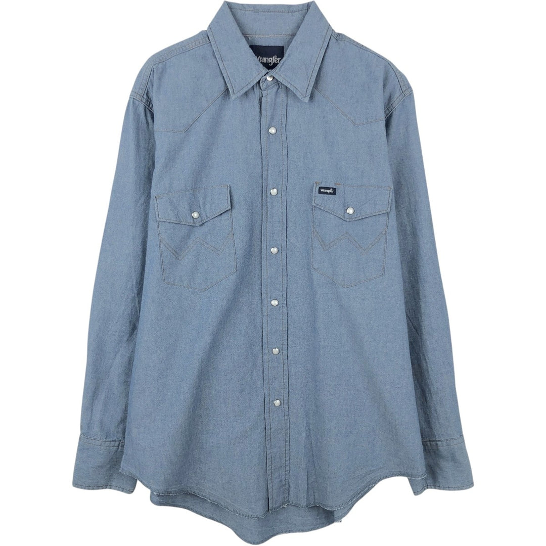 Wrangler Long-Sleeve Western Shirt, Men's Size L (approx.) cotton blue type Vintage Second Hand
