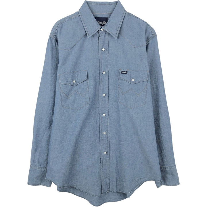 Wrangler Long-Sleeve Western Shirt, Men's Size L (approx.) cotton blue type Vintage Second Hand