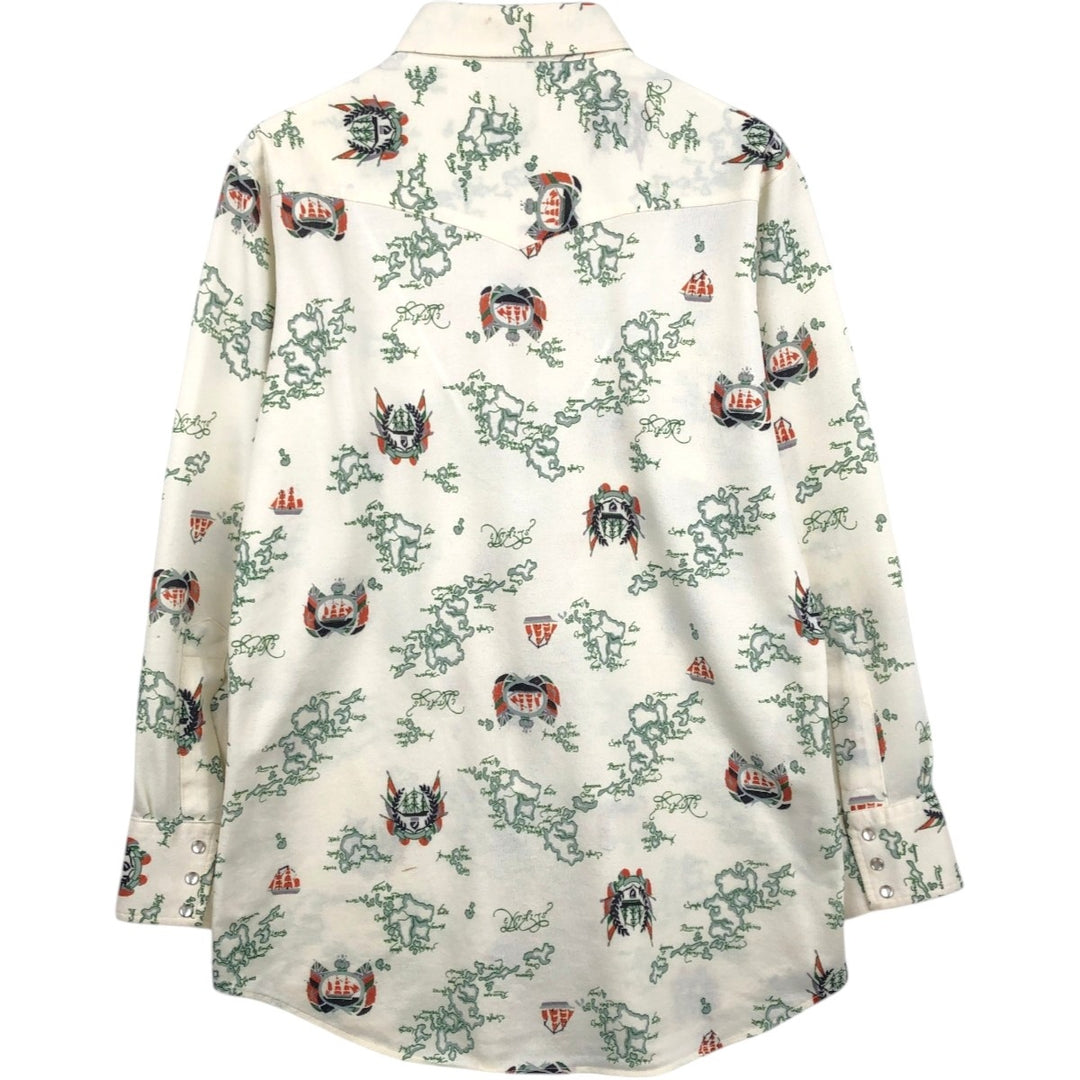 70s-80'S Lee All-Over Print Long-Sleeve Western Shirt, Made in USA, Men's Size M (Equivalent), Vintage unclear pale white type Vintage Second Hand