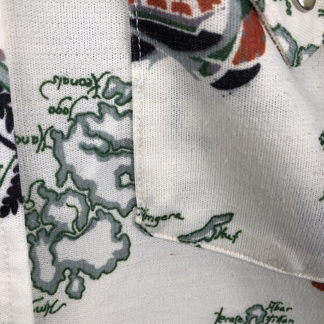 70s-80'S Lee All-Over Print Long-Sleeve Western Shirt, Made in USA, Men's Size M (Equivalent), Vintage unclear pale white type Vintage Second Hand