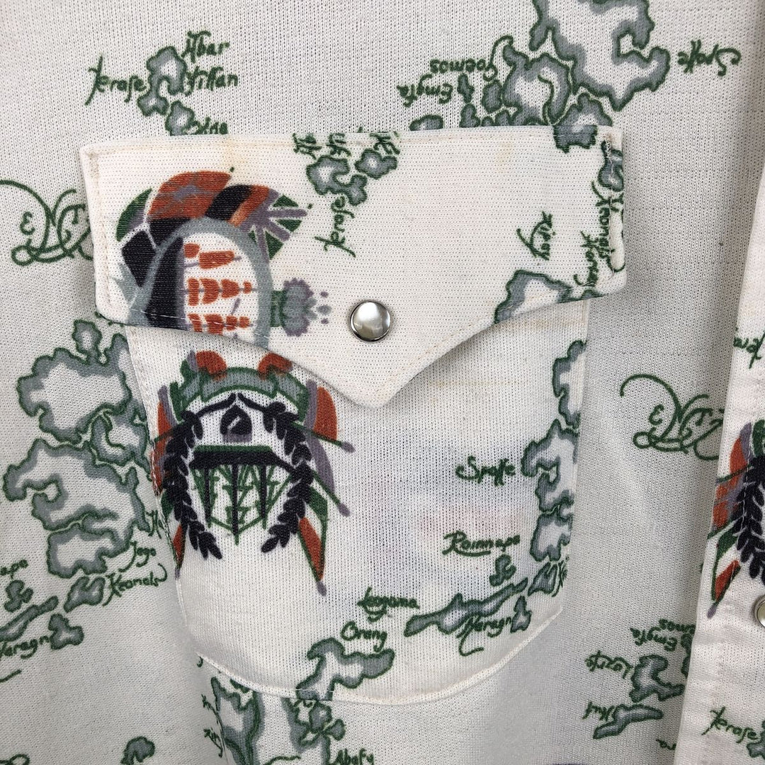 70s-80'S Lee All-Over Print Long-Sleeve Western Shirt, Made in USA, Men's Size M (Equivalent), Vintage unclear pale white type Vintage Second Hand