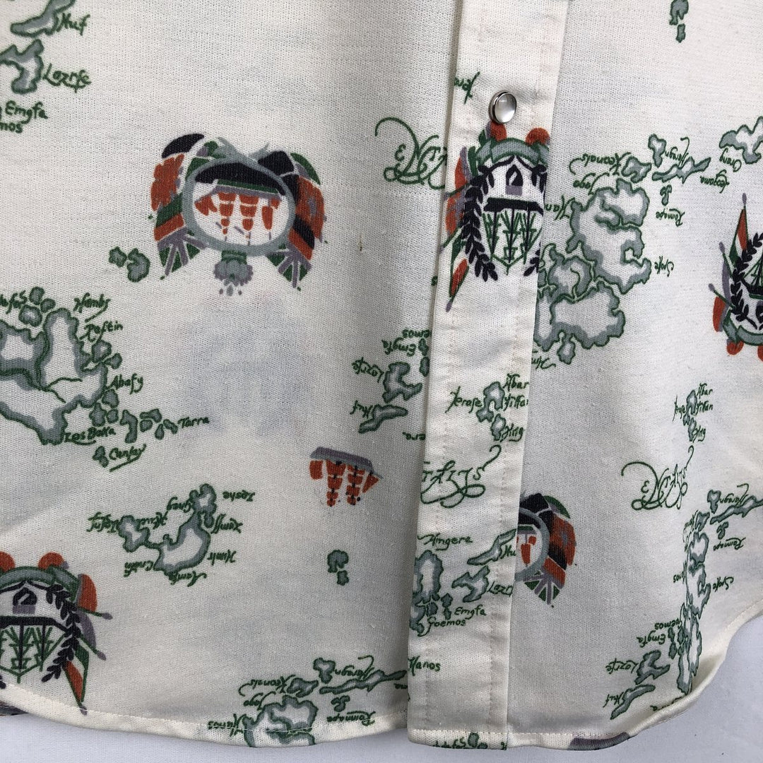 70s-80'S Lee All-Over Print Long-Sleeve Western Shirt, Made in USA, Men's Size M (Equivalent), Vintage unclear pale white type Vintage Second Hand