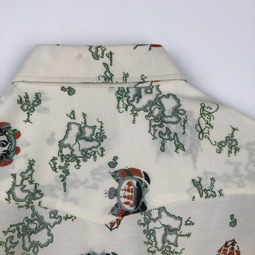 70s-80'S Lee All-Over Print Long-Sleeve Western Shirt, Made in USA, Men's Size M (Equivalent), Vintage unclear pale white type Vintage Second Hand