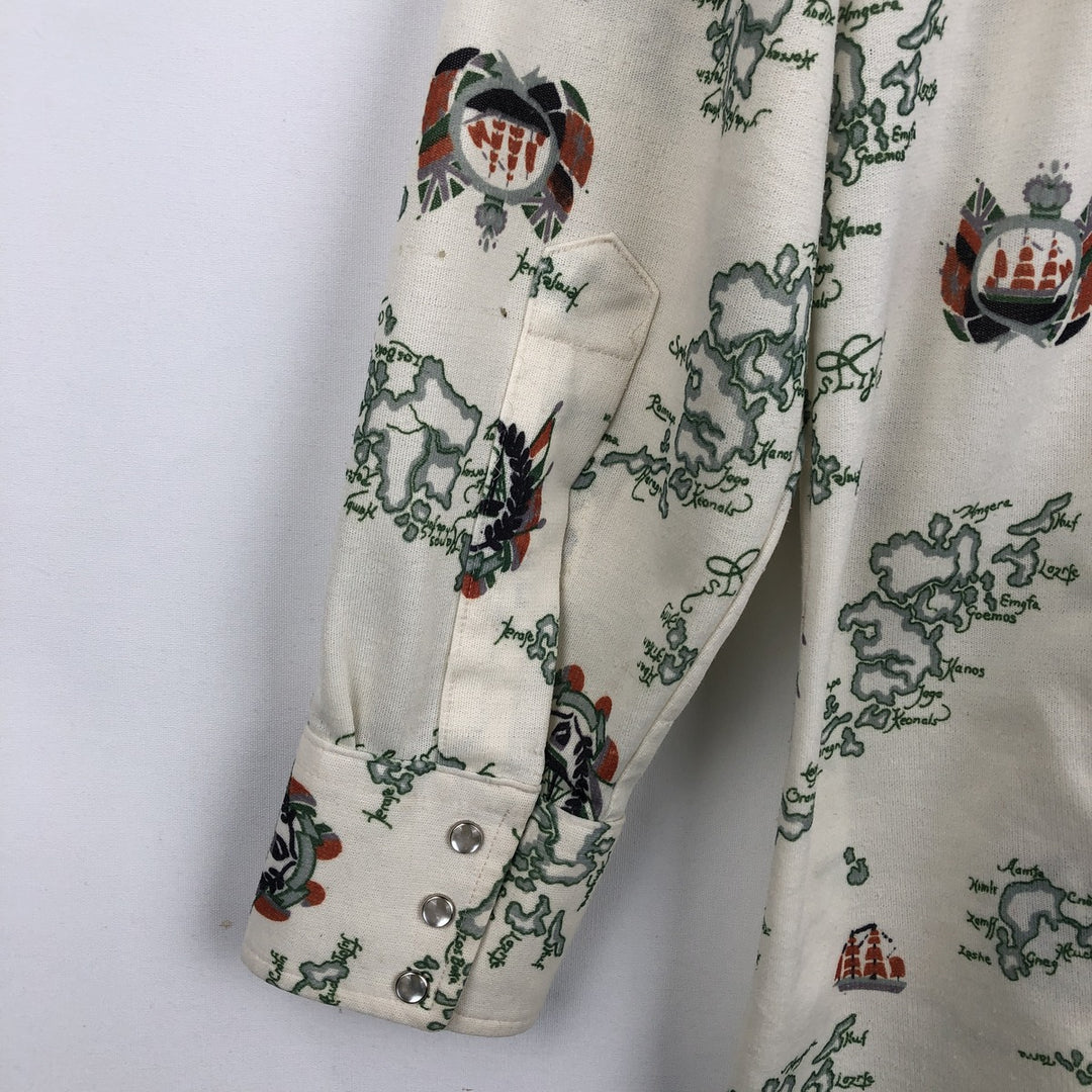70s-80'S Lee All-Over Print Long-Sleeve Western Shirt, Made in USA, Men's Size M (Equivalent), Vintage unclear pale white type Vintage Second Hand
