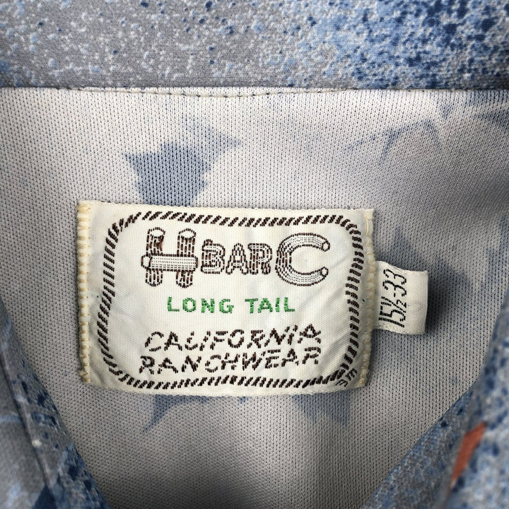 1970'S H BAR C All-over Leaf Pattern Long-Sleeve Western Shirt, Men's Size M (approx.), Vintage unclear blue type Vintage Second Hand
