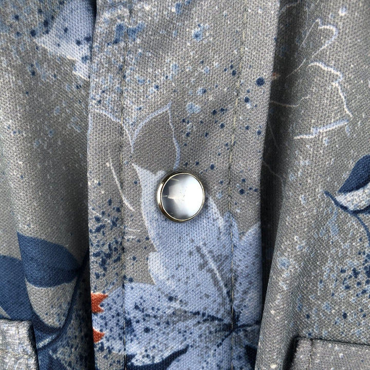 1970'S H BAR C All-over Leaf Pattern Long-Sleeve Western Shirt, Men's Size M (approx.), Vintage unclear blue type Vintage Second Hand