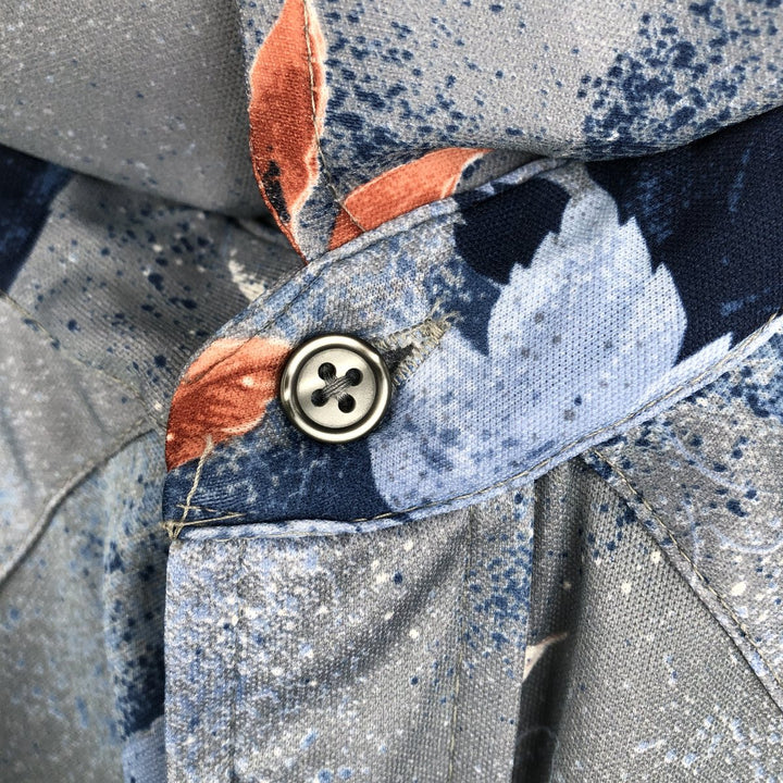 1970'S H BAR C All-over Leaf Pattern Long-Sleeve Western Shirt, Men's Size M (approx.), Vintage unclear blue type Vintage Second Hand