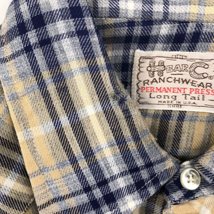 1970'S H BAR C Check Pattern Long-Sleeve Western Shirt, Made in USA, Men's Size L (Equivalent), Vintage unclear Beige type Vintage Second Hand