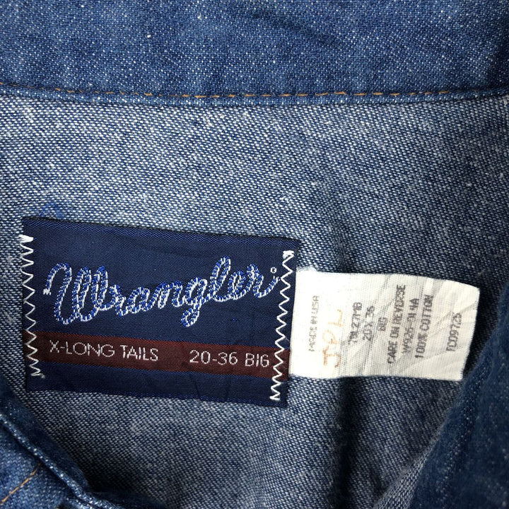 80s-90'S Wrangler Long-Sleeve Denim Western Shirt, Made in USA, Men's XXL equivalent, Vintage cotton blue type Vintage Second Hand