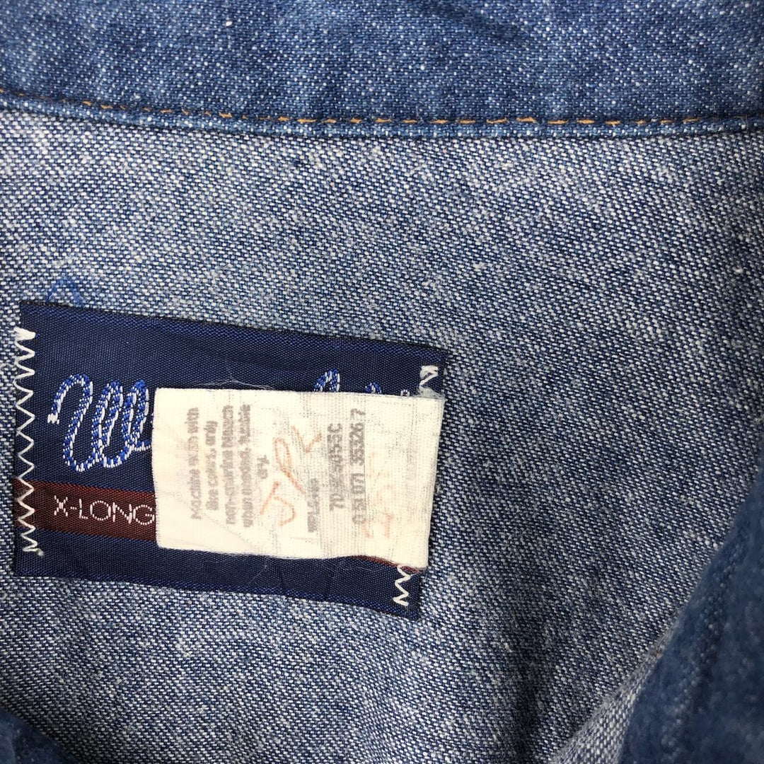 80s-90'S Wrangler Long-Sleeve Denim Western Shirt, Made in USA, Men's XXL equivalent, Vintage cotton blue type Vintage Second Hand