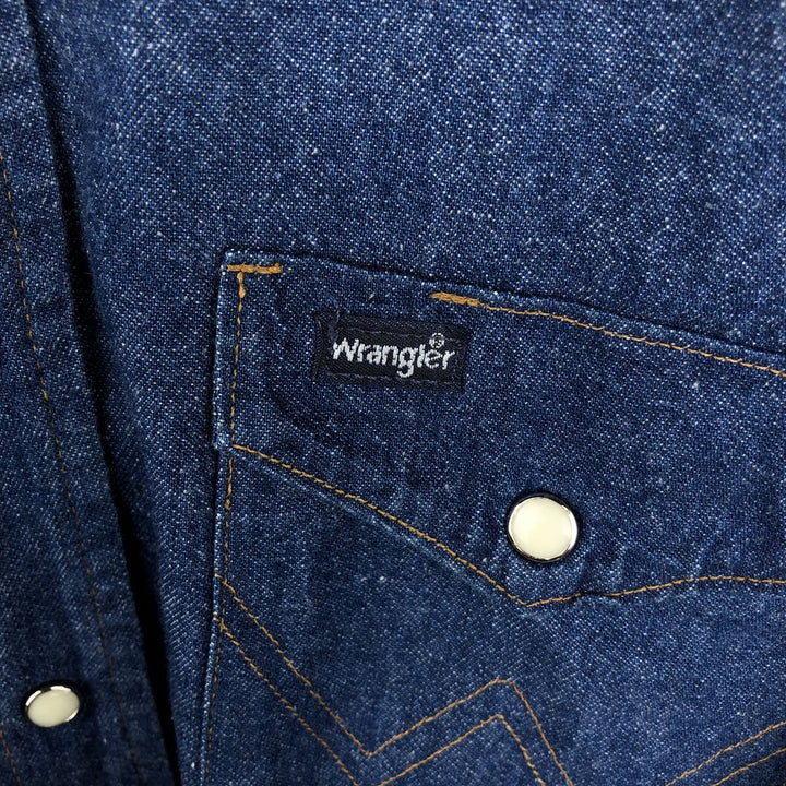 80s-90'S Wrangler Long-Sleeve Denim Western Shirt, Made in USA, Men's XXL equivalent, Vintage cotton blue type Vintage Second Hand