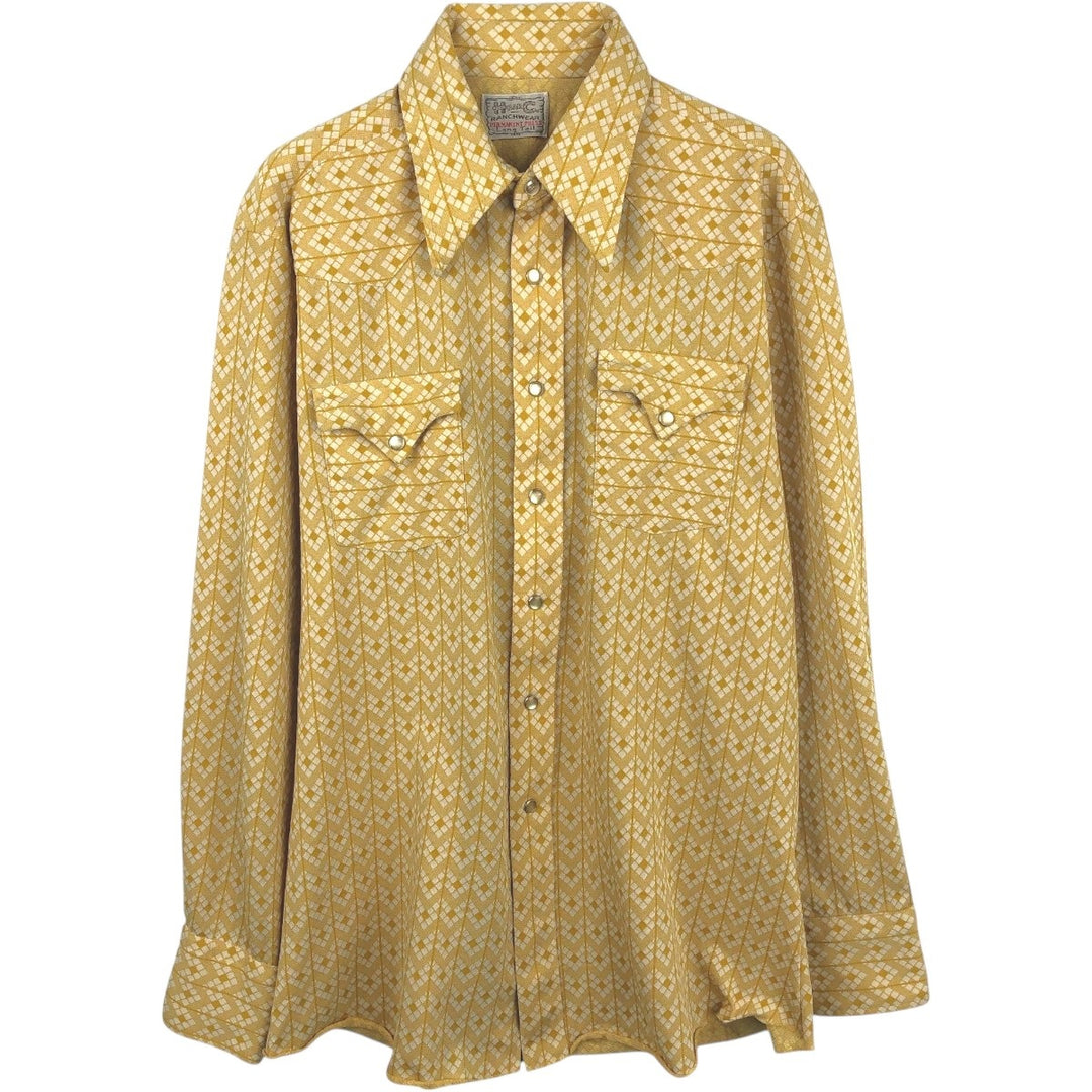 1970'S H BAR C All-over Stripe Pattern Long-Sleeve Western Shirt, Men's Size M (approx.), Vintage unclear yellow type Vintage Second Hand