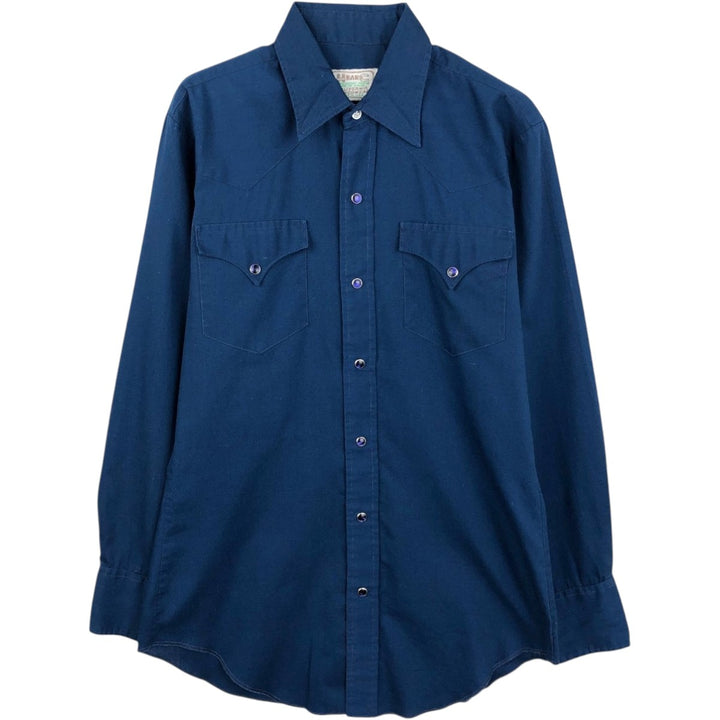 1970'S H BAR C Long-Sleeve Western Shirt, Made in USA, Men's Size M (Equivalent), Vintage unclear blue type Vintage Second Hand