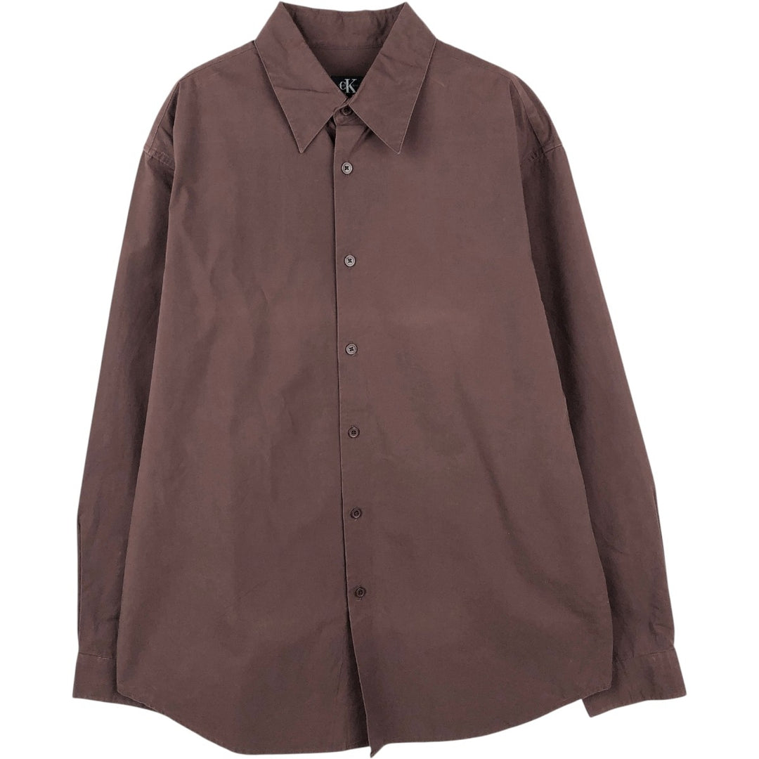 90s-00'S Calvin Klein long-sleeved cotton shirt, men's size M equivalent, vintage. cotton brown type Vintage Second Hand