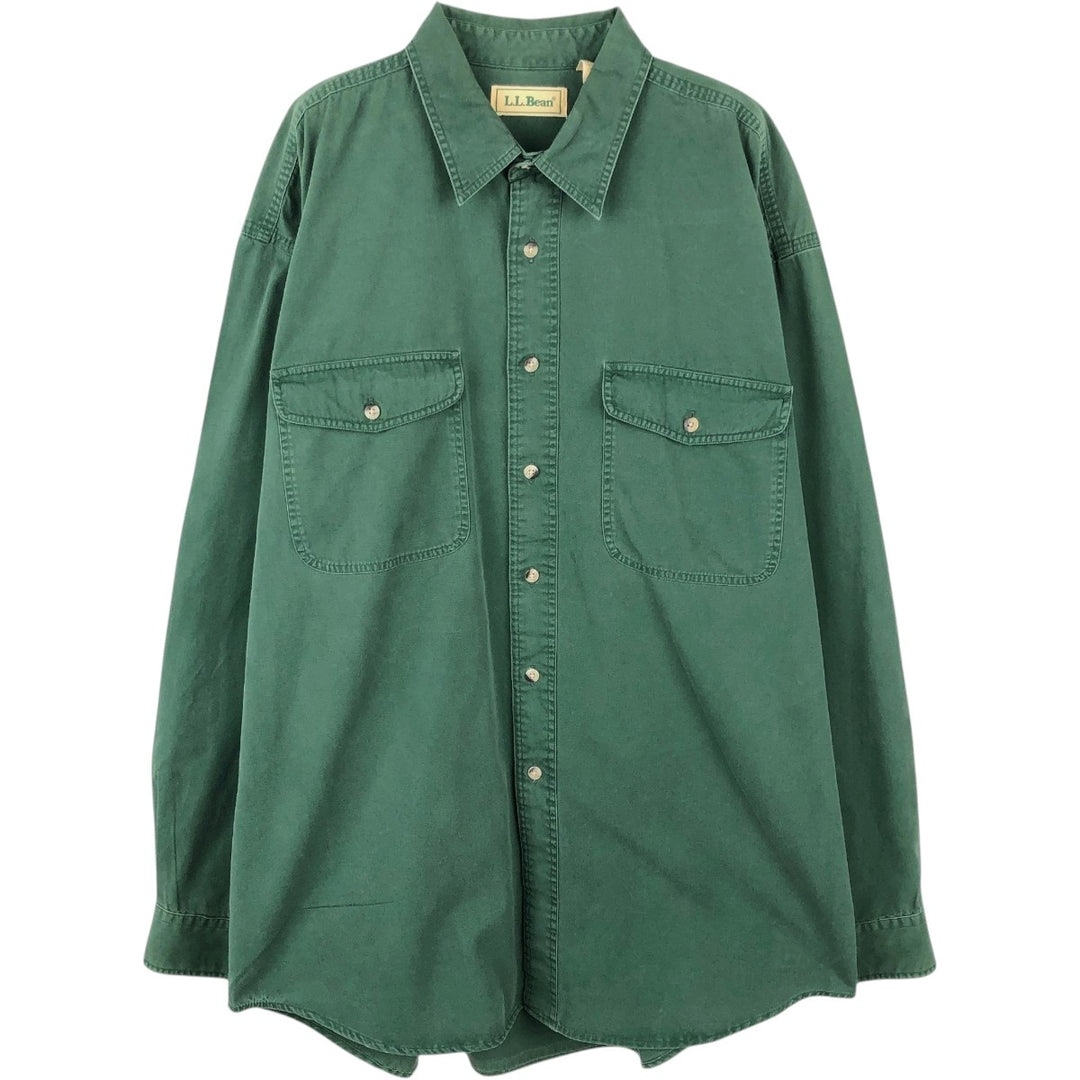 90'S LLBean Long-Sleeve Cotton Shirt, Men's Size L (approx.) cotton Green type dark green Vintage Second Hand