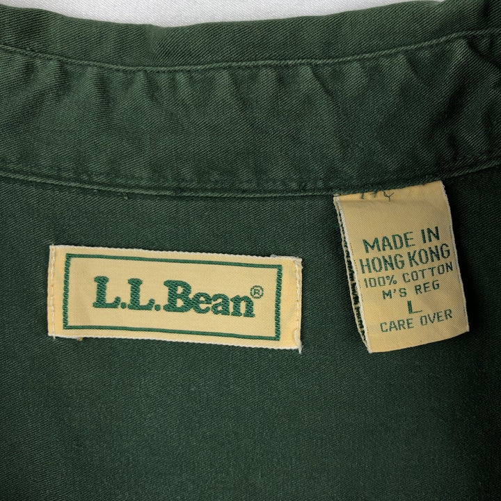 90'S LLBean Long-Sleeve Cotton Shirt, Men's Size L (approx.) cotton Green type dark green Vintage Second Hand