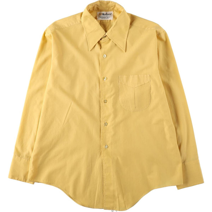 1970'S Marlboro Long-Sleeve Poly-Cotton Shirt, Men's Size XL (Equivalent), Vintage polyester yellow type Vintage Second Hand