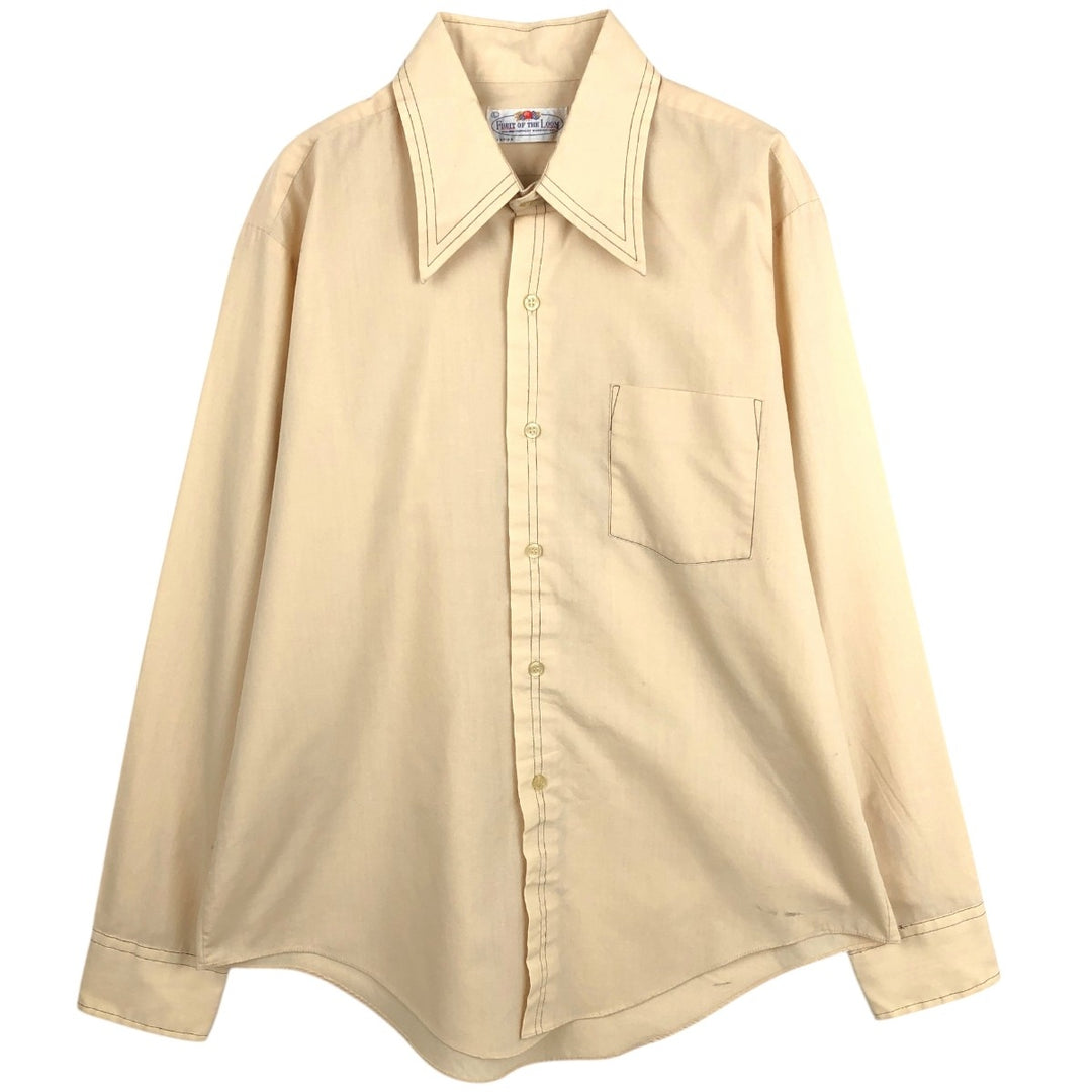 ~90'S Fruit of the Loom Long-Sleeve Polyester Shirt, Men's Size L (approx.) polyester Beige type Vintage Second Hand