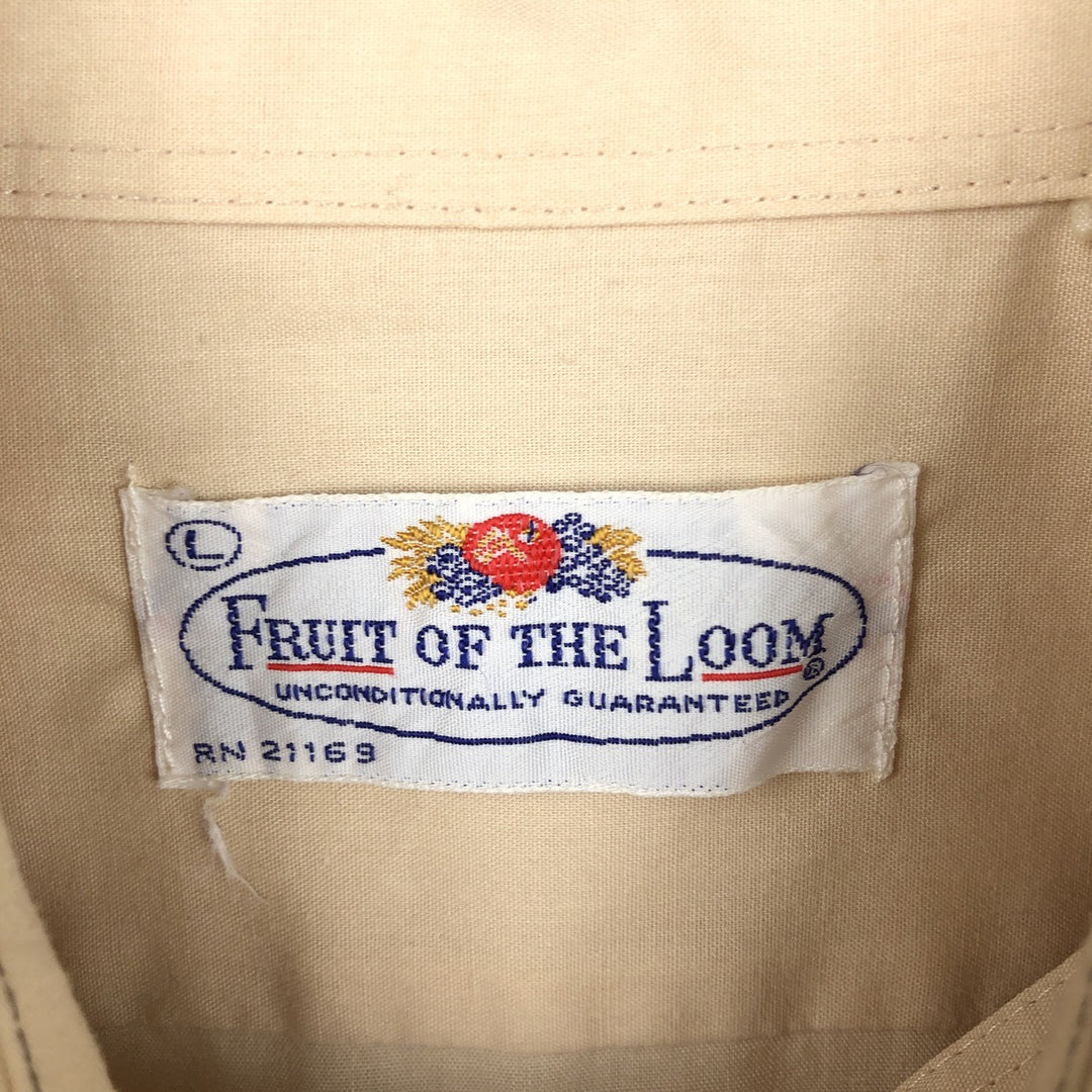 ~90'S Fruit of the Loom Long-Sleeve Polyester Shirt, Men's Size L (approx.) polyester Beige type Vintage Second Hand