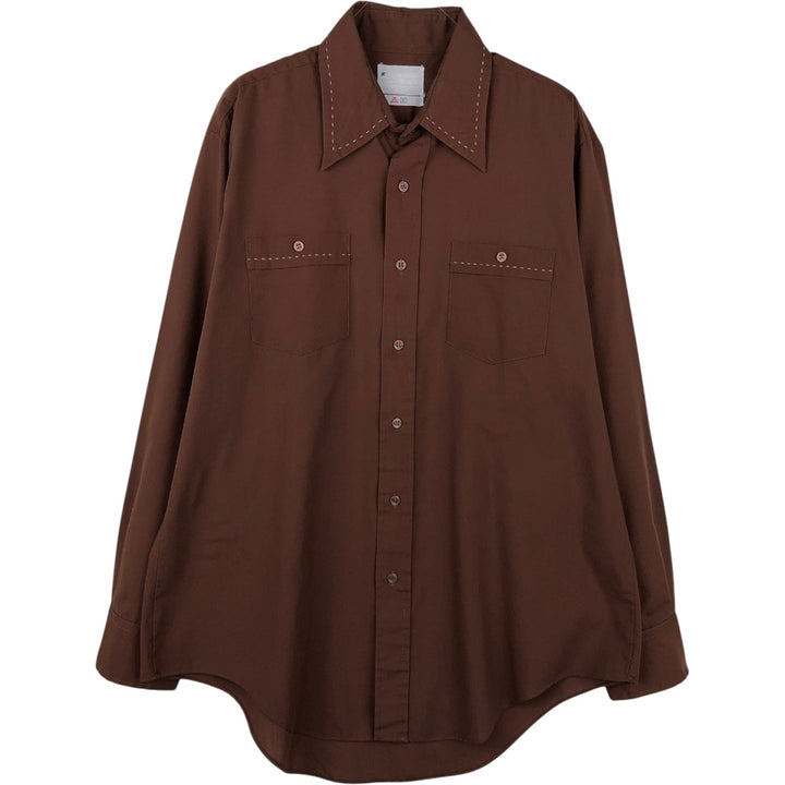 1970'S Kmart Long-Sleeve Poly-Cotton Shirt, Men's Size XL (Equivalent), Vintage polyester brown type Vintage Second Hand