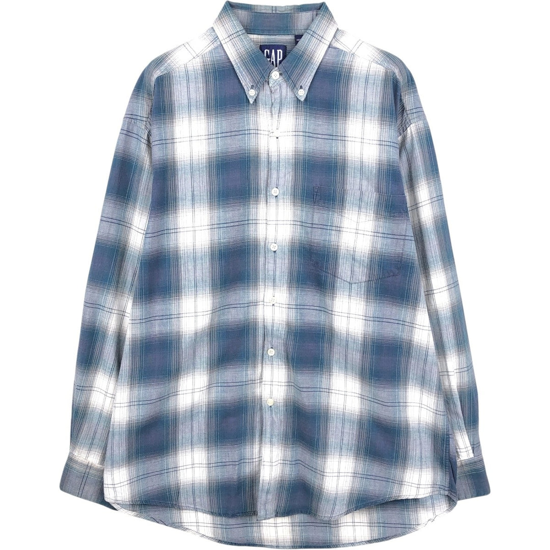 90'S GAP Old Gap Ombre Check Long Sleeve Button-Down Check Shirt Men's Size L (approx.) Vintage cotton green type Vintage Second Hand