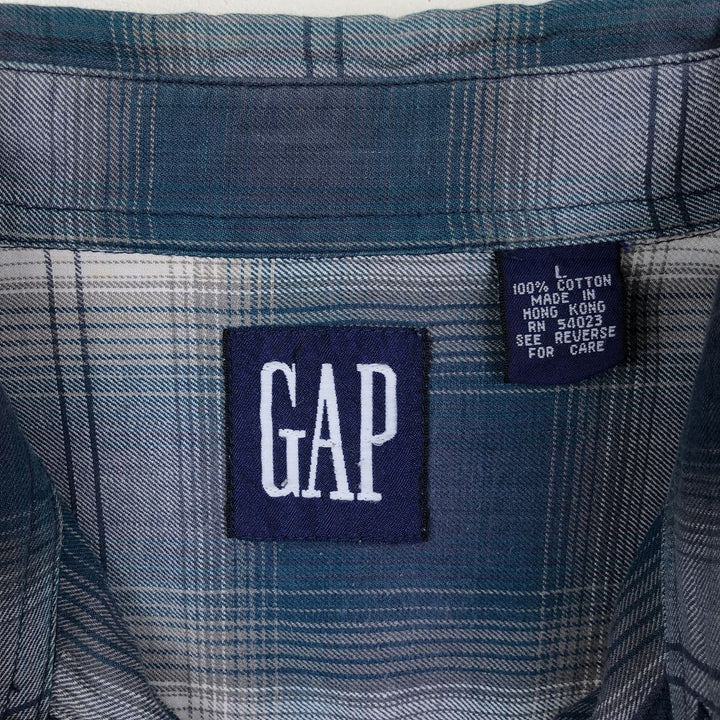 90'S GAP Old Gap Ombre Check Long Sleeve Button-Down Check Shirt Men's Size L (approx.) Vintage cotton green type Vintage Second Hand