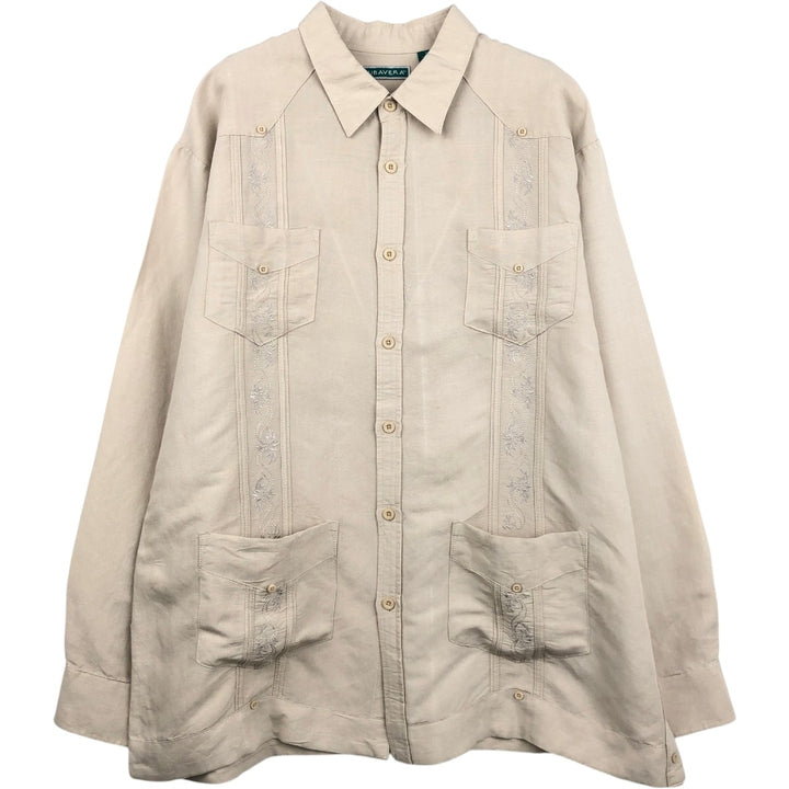 CUBAVERA Long-Sleeve Mexican Shirt, Cuban Shirt, Men's Size XL (Equivalent), Boxy Shirt Lamy Beige type Vintage Second Hand