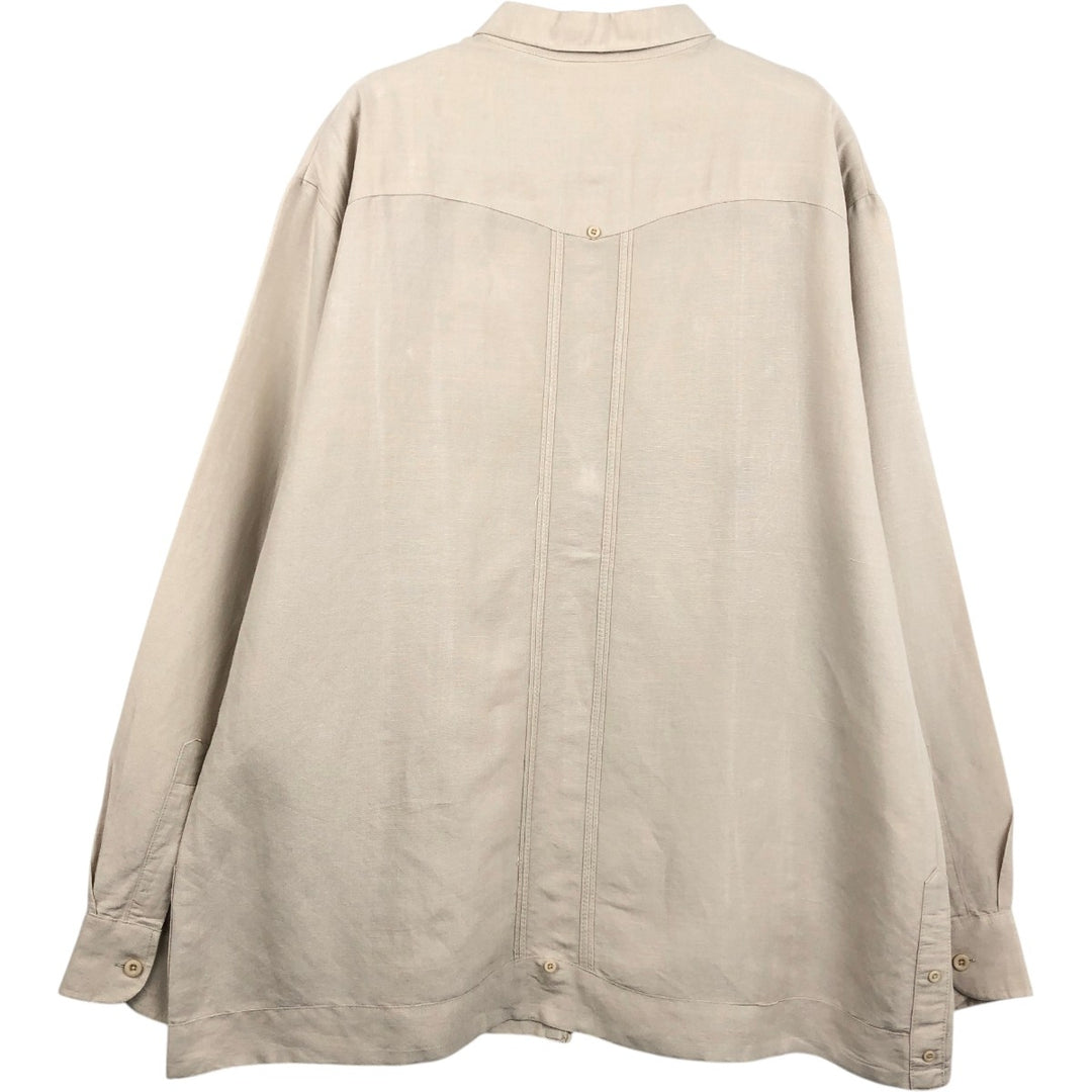 CUBAVERA Long-Sleeve Mexican Shirt, Cuban Shirt, Men's Size XL (Equivalent), Boxy Shirt Lamy Beige type Vintage Second Hand