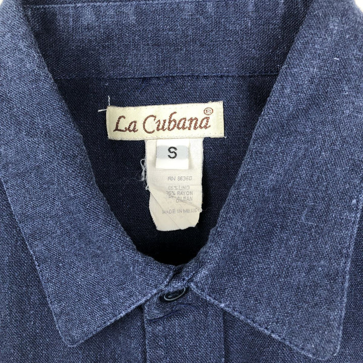 La Cubana Long-Sleeve Mexican Shirt, Cuban Shirt, Boxy Shirt, Men's Size S (approx.) linen navy blue type Vintage Second Hand