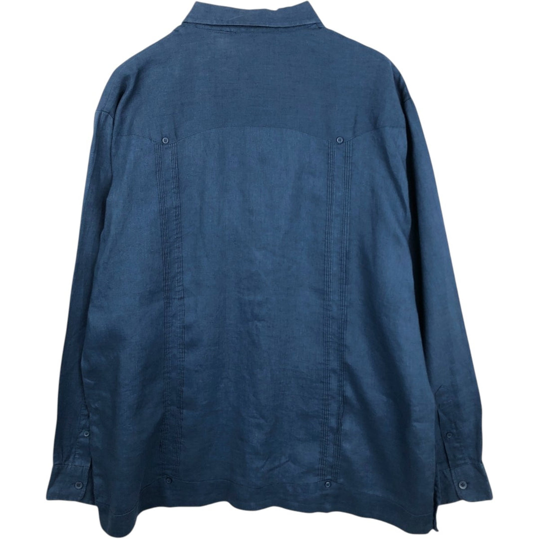 CUBAVERA Long-Sleeve Mexican Shirt, Cuban Shirt, Boxy Shirt, Men's Size L (approx.) linen navy blue type Vintage Second Hand