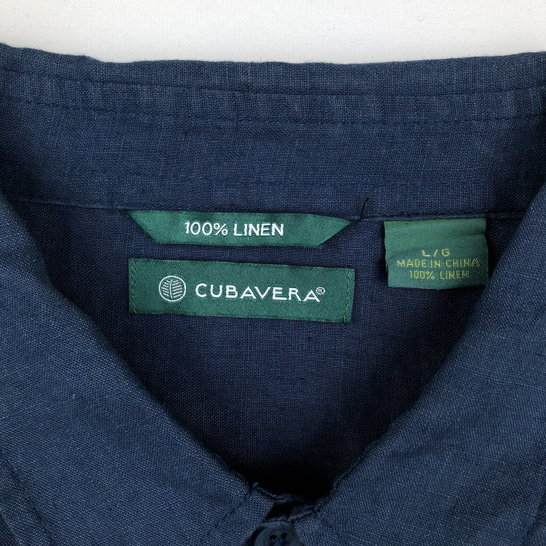 CUBAVERA Long-Sleeve Mexican Shirt, Cuban Shirt, Boxy Shirt, Men's Size L (approx.) linen navy blue type Vintage Second Hand