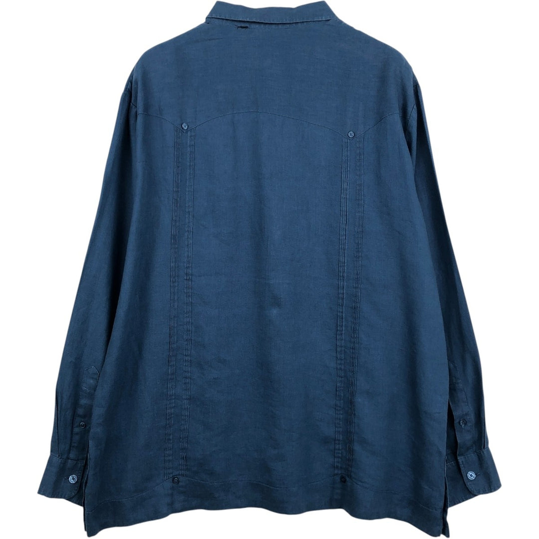 CUBAVERA Long-Sleeve Mexican Shirt, Cuban Shirt, Boxy Shirt, Men's Size XL (approx.) linen Navy blue Vintage Second Hand