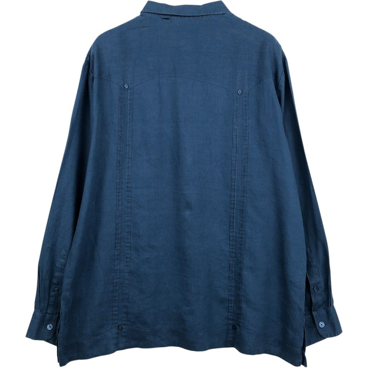 CUBAVERA Long-Sleeve Mexican Shirt, Cuban Shirt, Boxy Shirt, Men's Size XL (approx.) linen Navy blue Vintage Second Hand