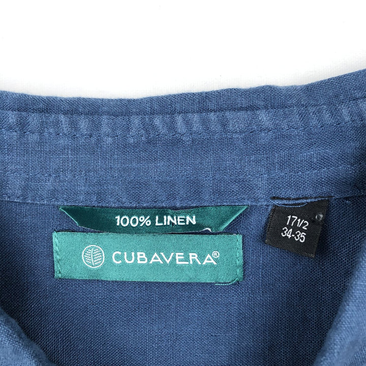 CUBAVERA Long-Sleeve Mexican Shirt, Cuban Shirt, Boxy Shirt, Men's Size XL (approx.) linen Navy blue Vintage Second Hand