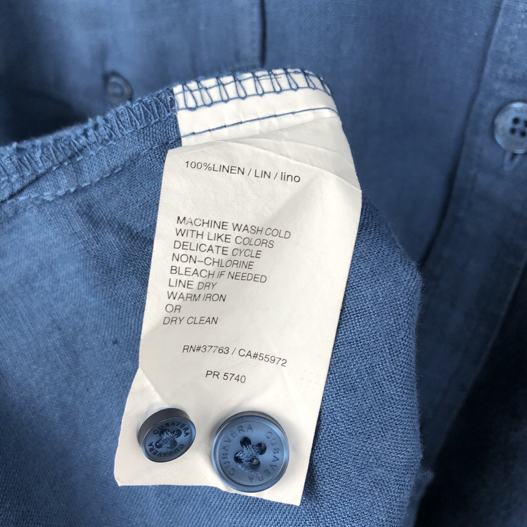 CUBAVERA Long-Sleeve Mexican Shirt, Cuban Shirt, Boxy Shirt, Men's Size XL (approx.) linen Navy blue Vintage Second Hand