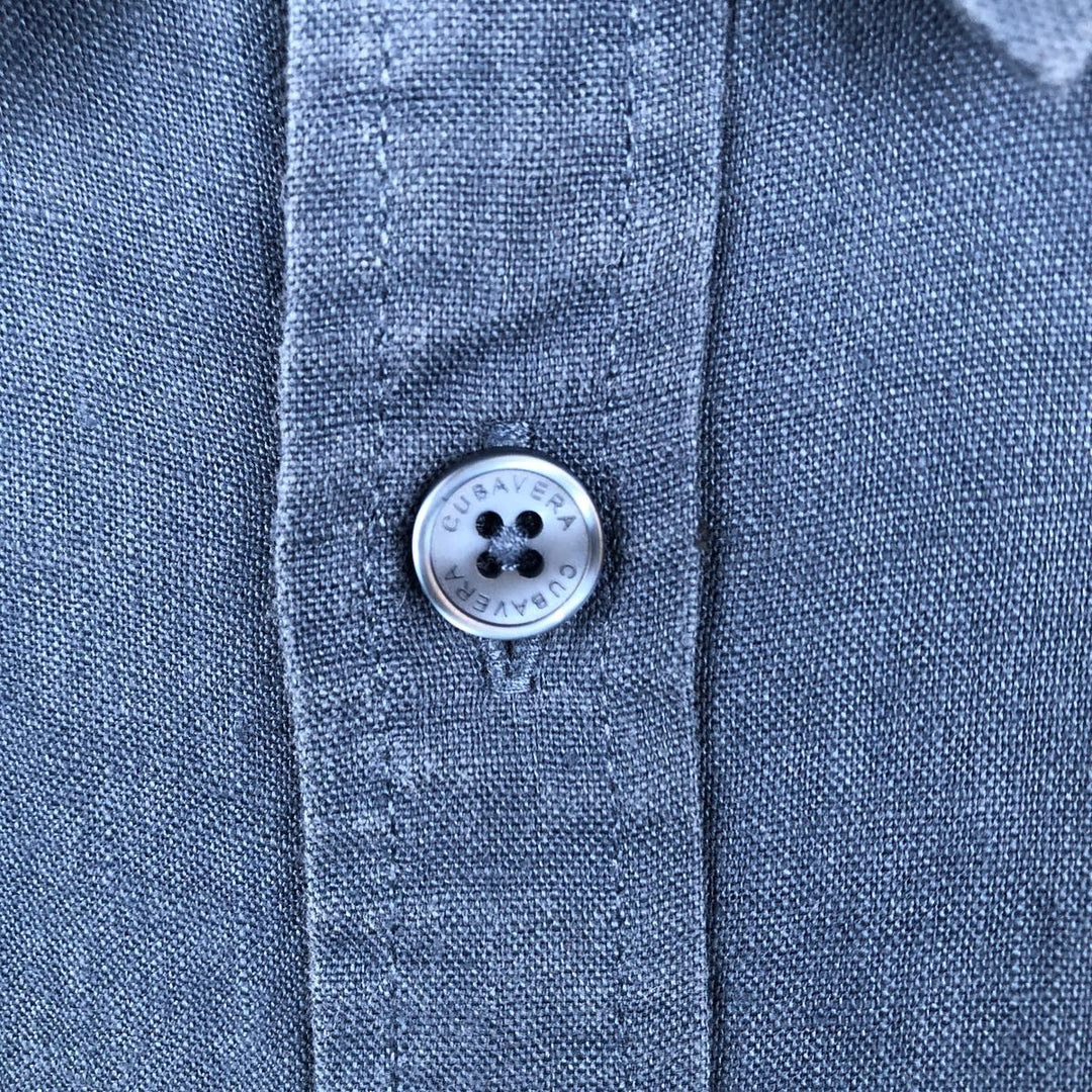 CUBAVERA Long-Sleeve Mexican Shirt, Cuban Shirt, Boxy Shirt, Men's Size XL (approx.) linen Navy blue Vintage Second Hand