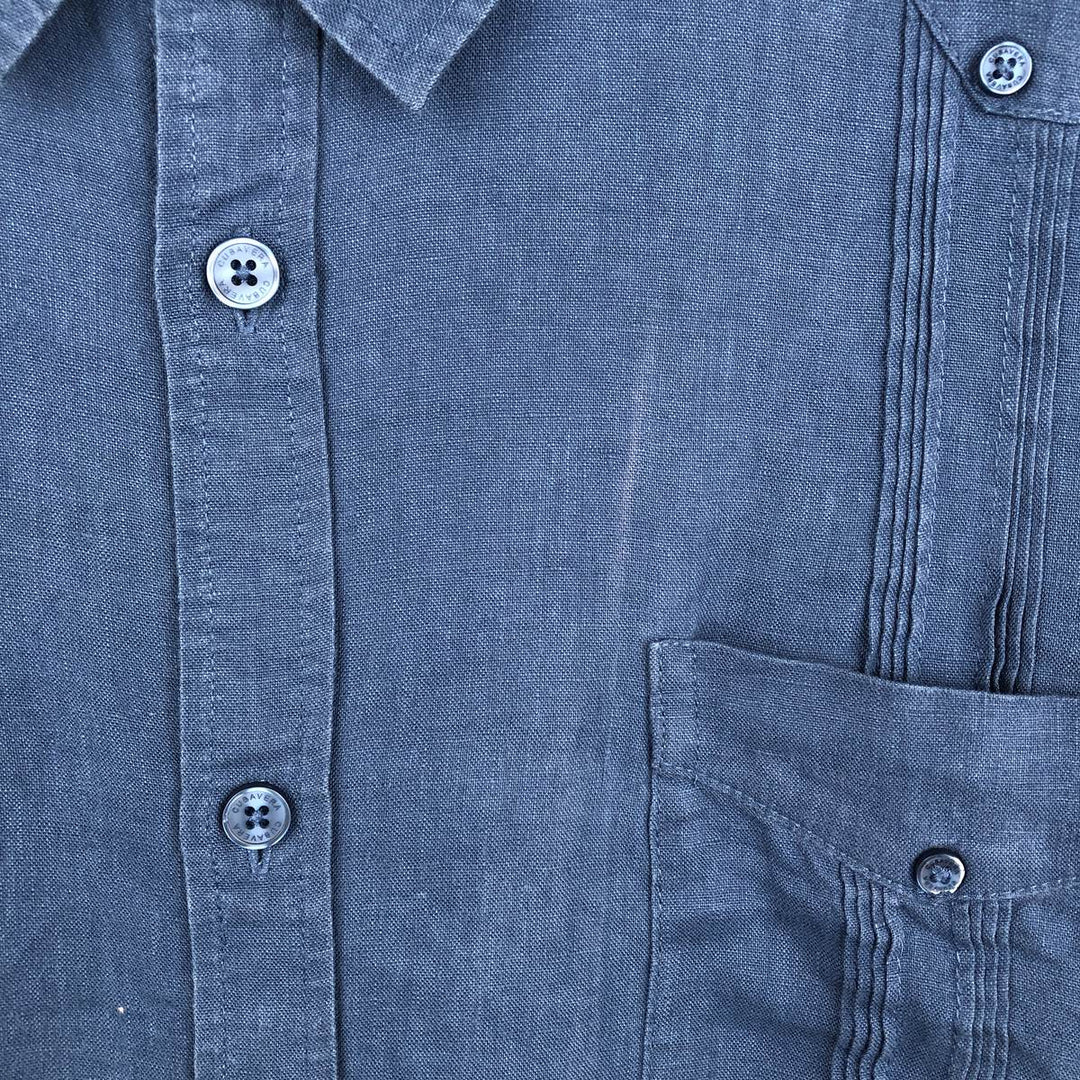 CUBAVERA Long-Sleeve Mexican Shirt, Cuban Shirt, Boxy Shirt, Men's Size XL (approx.) linen Navy blue Vintage Second Hand