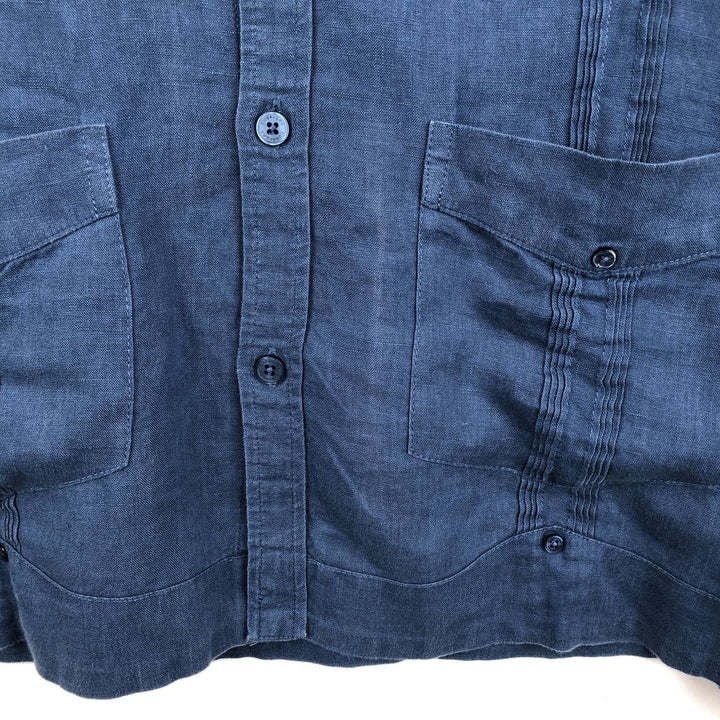 CUBAVERA Long-Sleeve Mexican Shirt, Cuban Shirt, Boxy Shirt, Men's Size XL (approx.) linen Navy blue Vintage Second Hand