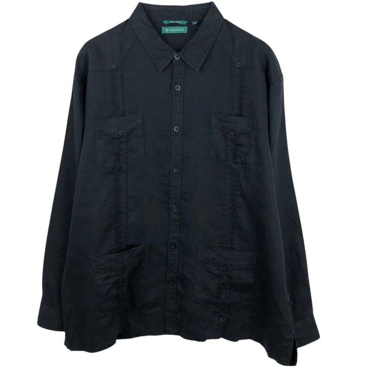 CUBAVERA Long-Sleeve Mexican Shirt, Cuban Shirt, Boxy Shirt, Men's Size L (approx.) linen black type Vintage Second Hand
