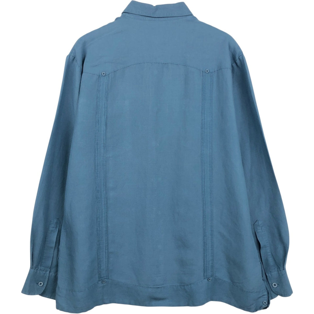 CUBAVERA Long-Sleeve Mexican Shirt, Cuban Shirt, Boxy Shirt, Men's Size L (approx.) Lamy blue type Vintage Second Hand