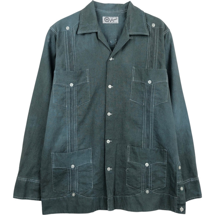 Presuel Open Collar Long Sleeve Mexican Shirt Cuban Shirt Box Shirt Men's Size S unclear Charcoal Vintage Second Hand