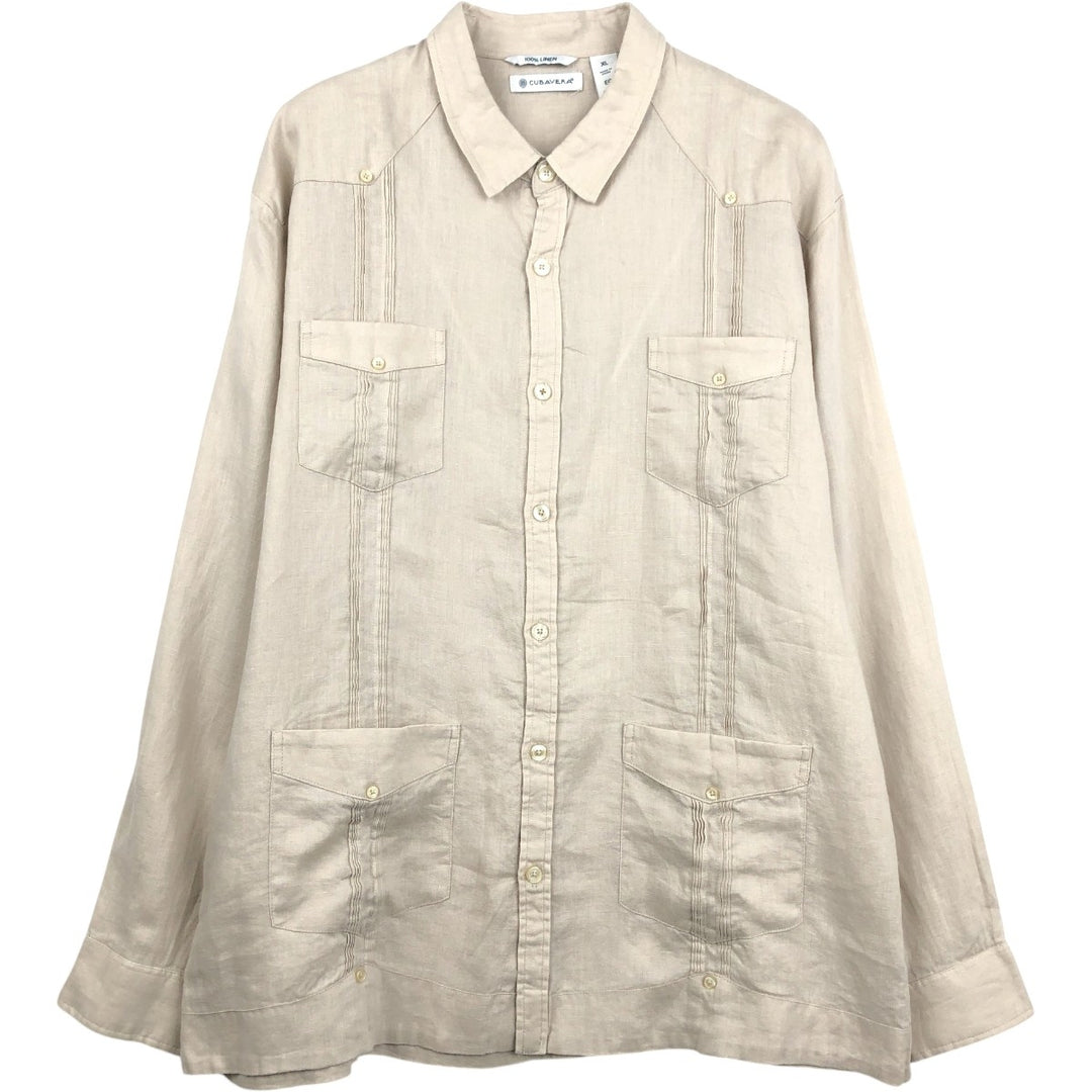 CUBAVERA Long-Sleeve Mexican Shirt, Cuban Shirt, Boxy Shirt, Men's Size XL (approx.) linen Beige type Vintage Second Hand