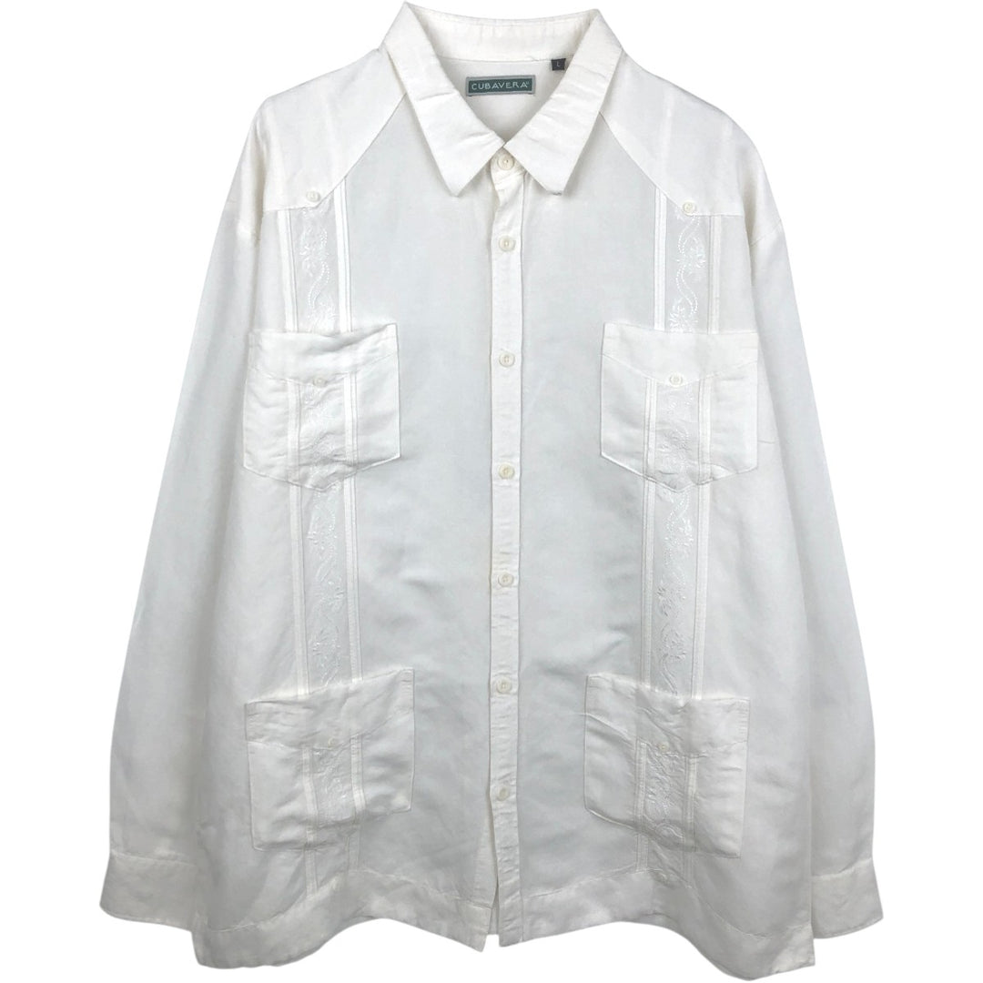 CUBAVERA Long-Sleeve Mexican Shirt, Cuban Shirt, Boxy Shirt, Men's Size L (approx.) unclear white type Vintage Second Hand