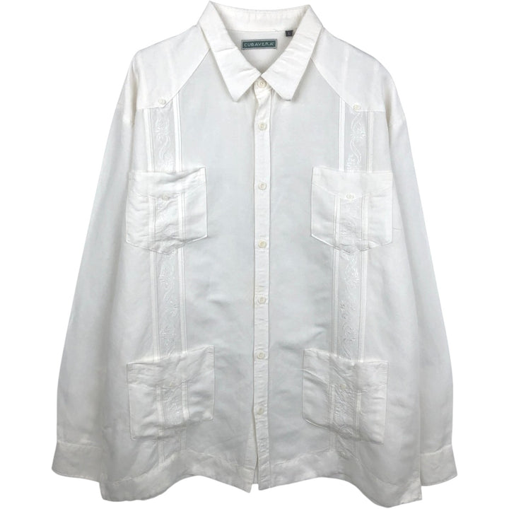CUBAVERA Long-Sleeve Mexican Shirt, Cuban Shirt, Boxy Shirt, Men's Size L (approx.) unclear white type Vintage Second Hand