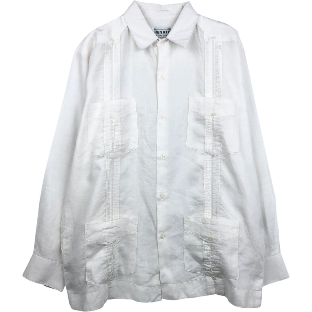 RENATO Long-Sleeve Mexican Shirt, Cuban Shirt, Boxy Shirt, Men's Size M (approx.) linen white type Vintage Second Hand