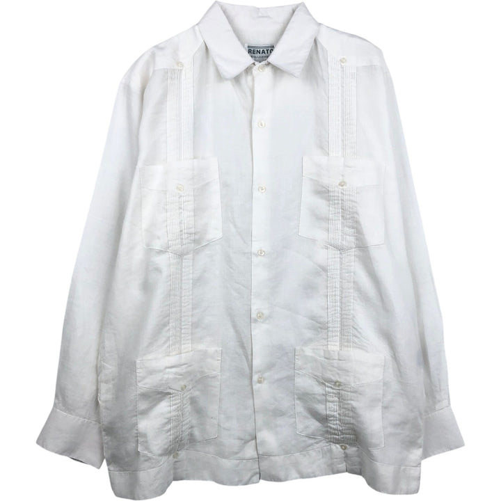 RENATO Long-Sleeve Mexican Shirt, Cuban Shirt, Boxy Shirt, Men's Size M (approx.) linen white type Vintage Second Hand