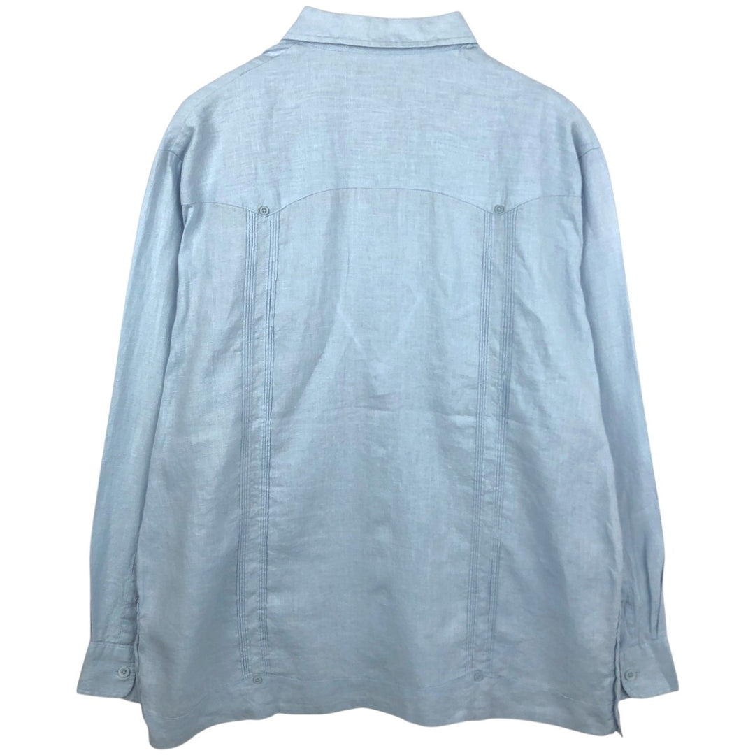 CUBAVERA Long-Sleeve Mexican Shirt, Cuban Shirt, Boxy Shirt, Men's Size XL (approx.) linen Blue type light blue Vintage Second Hand